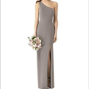 Dessy Taupe Lux Chiffon One-Shoulder Chiffon Trumpet Gown
